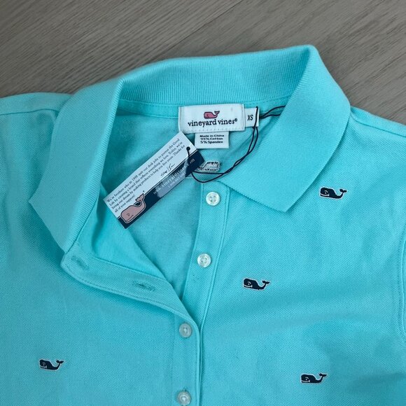 Vineyard Vines Polo All Over Whale Logo Print Teal Blue XS Brand New with Tags - Picture 6 of 9